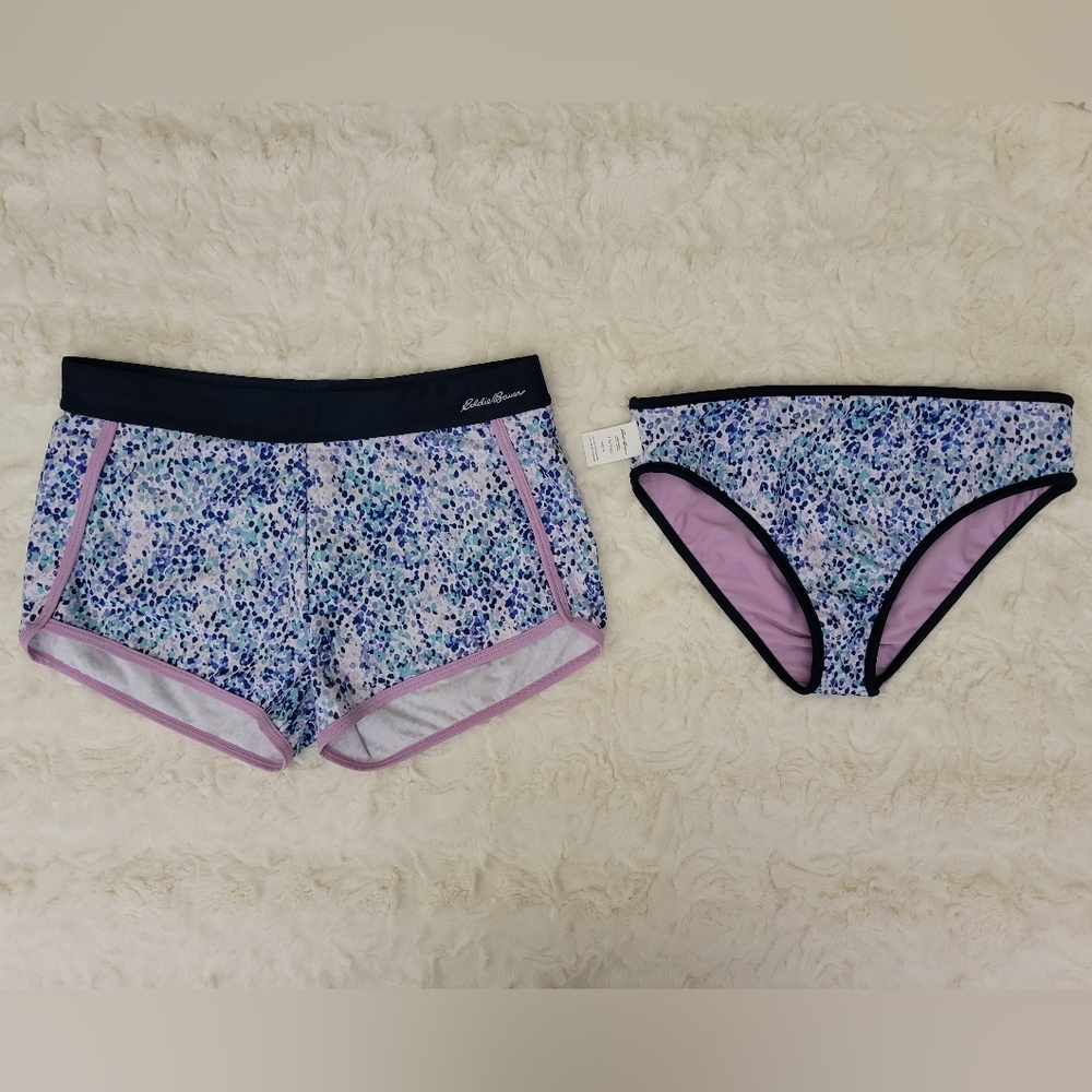 Eddie Bauer Girl Swim Aqua/Navy/Purple Reversable Bottom & Short NWOT L(14-16)